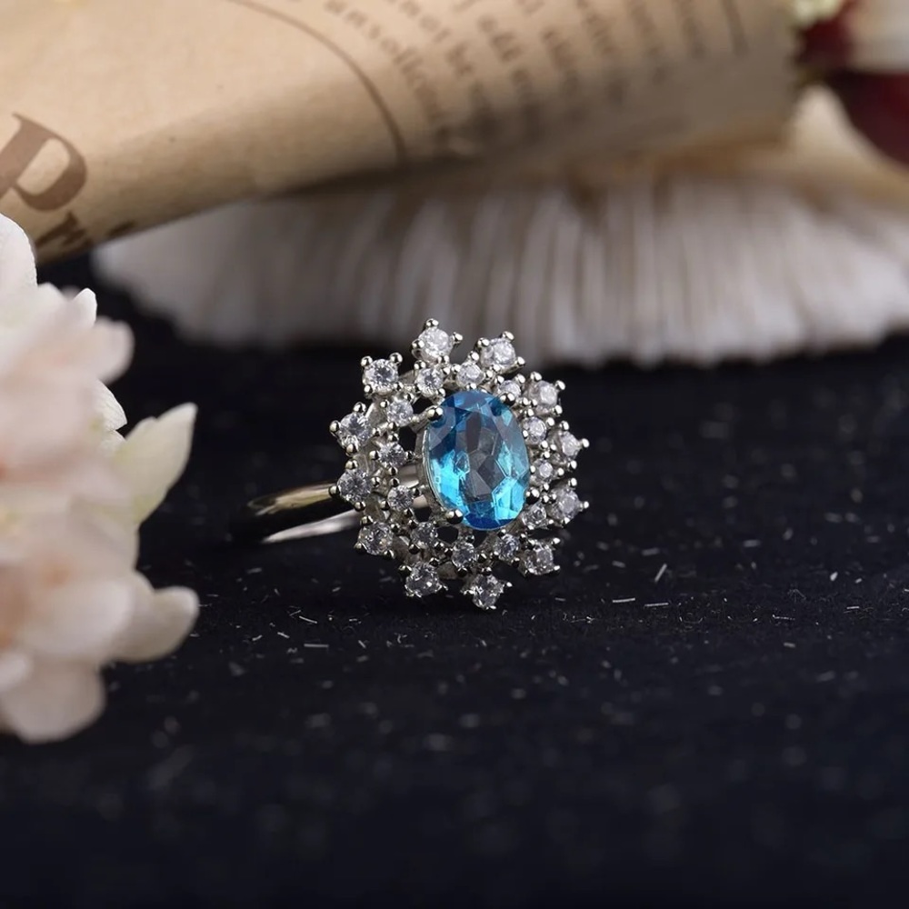 Natural Topaz Rings, Genuine Gemstone Ring, Silver Plated Adjustable Ring Band